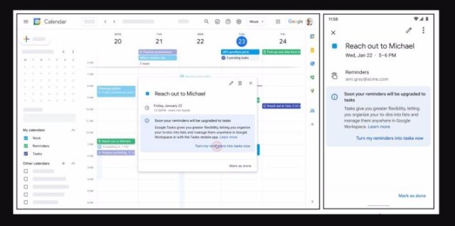 Google anuncia sus planes de migración de Calendario y Recordatorios a Tasks