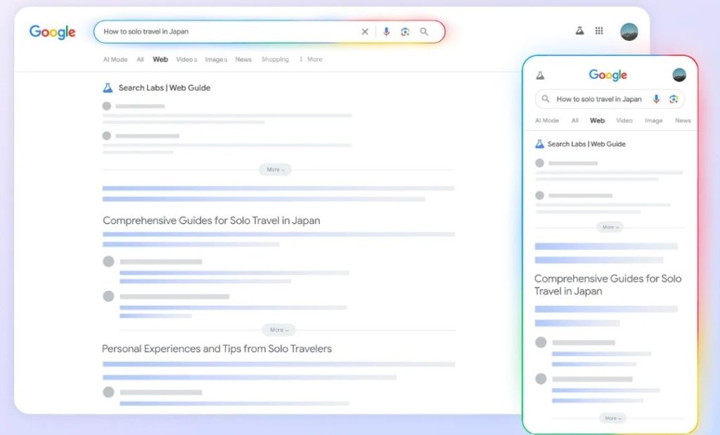 Google prueba Web Guide, un sistema de IA que organiza de forma inteligente la página de resultados de búsqueda